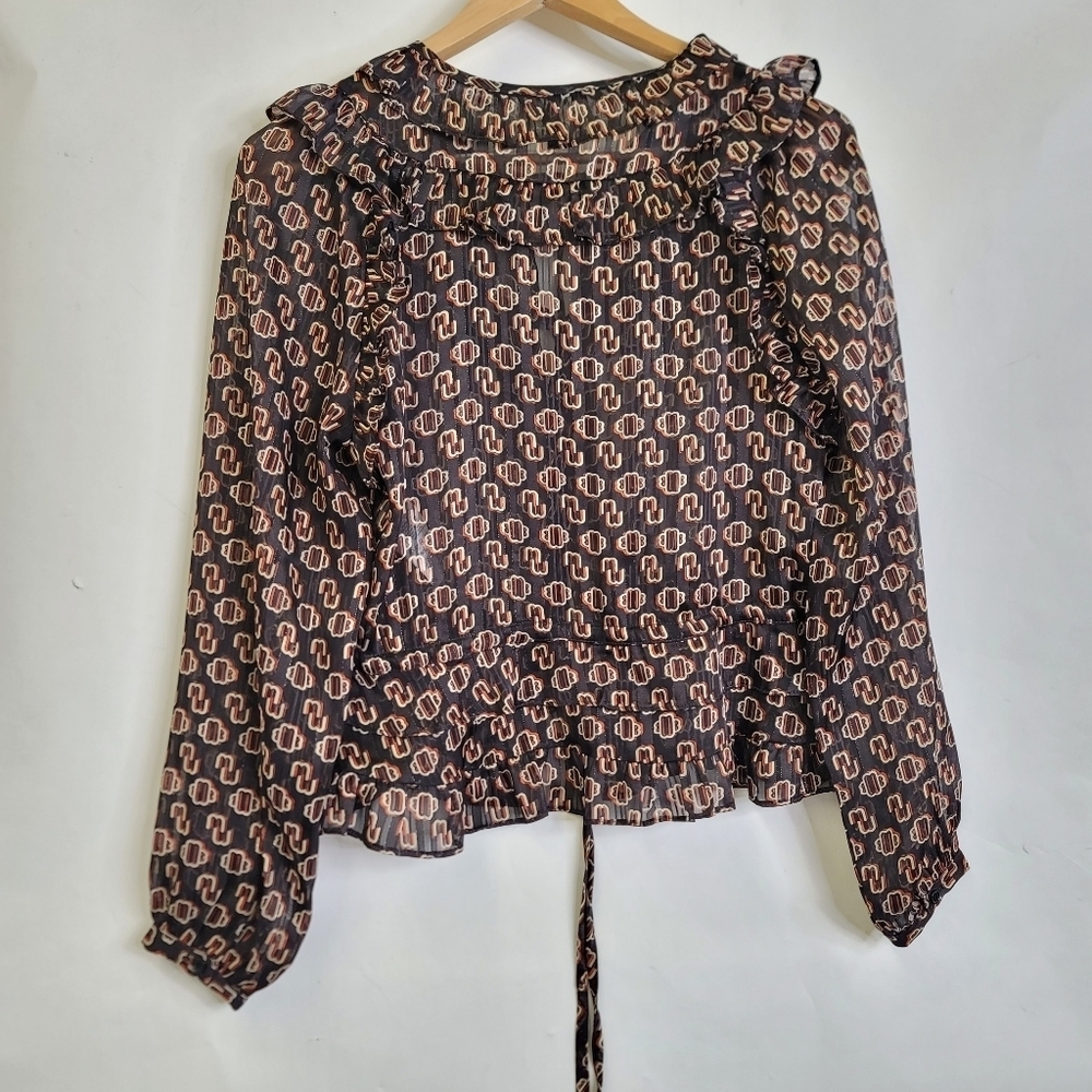 Maje Luzette Metallic Thread Print Silk Blend Boho style Blouse - Picture 9 of 15